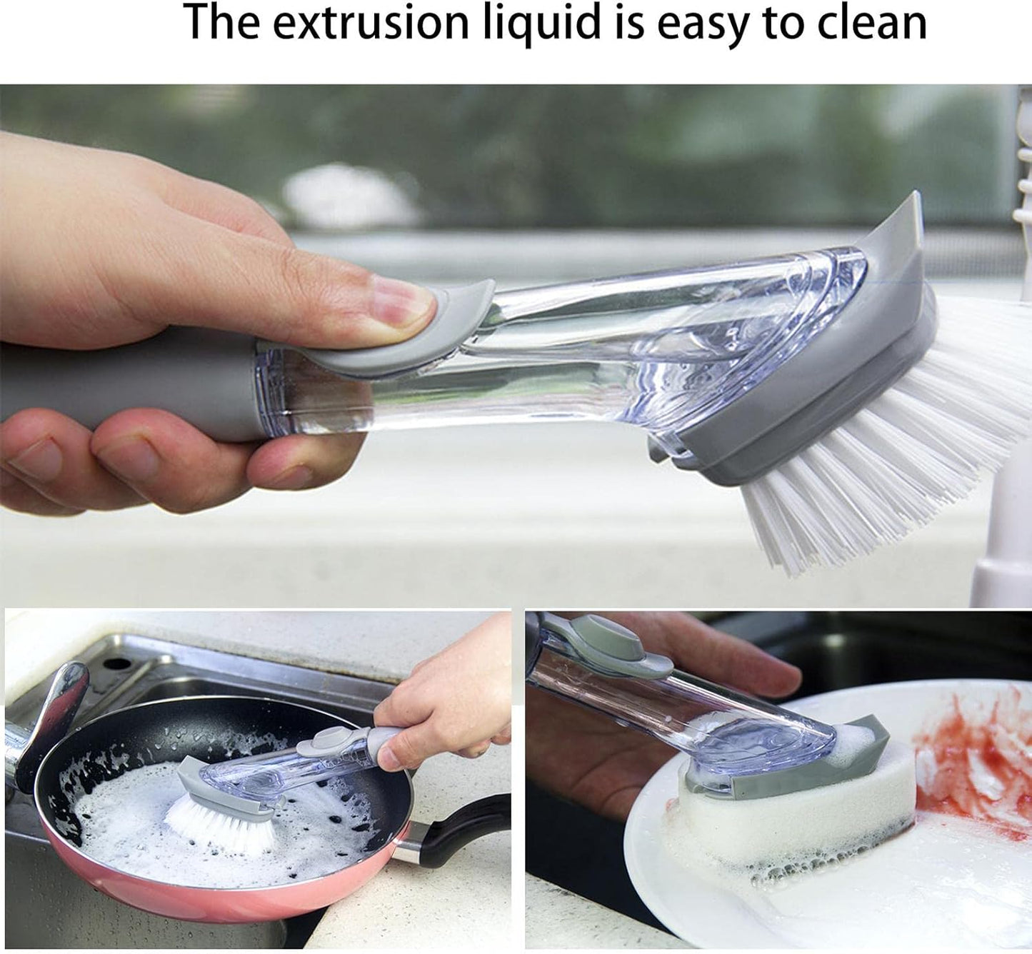 Soap Dispensing Dish Brush with Long Handle