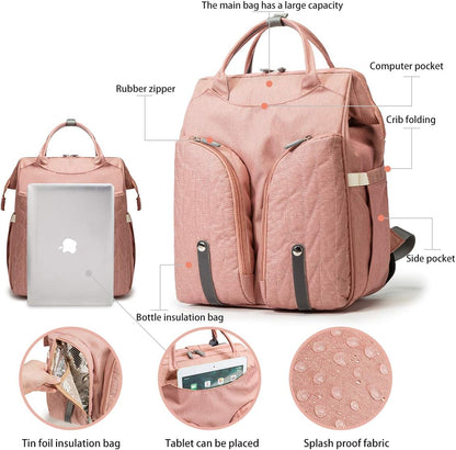 Derjunstar Diaper Bag Backpack with Fold-Out Baby Play Area