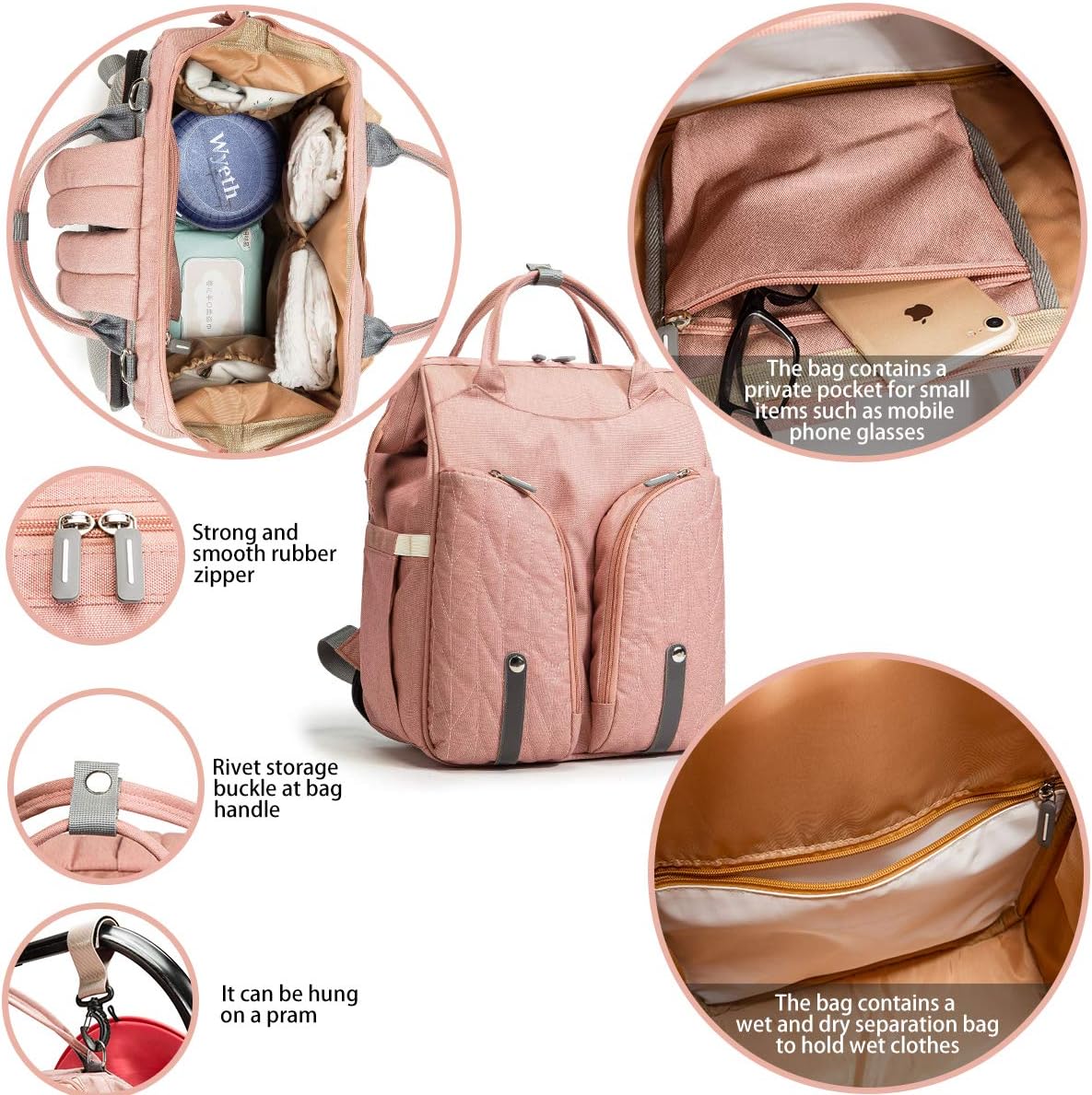 Derjunstar Diaper Bag Backpack with Fold-Out Baby Play Area