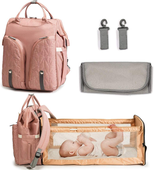 Derjunstar Diaper Bag Backpack with Fold-Out Baby Play Area