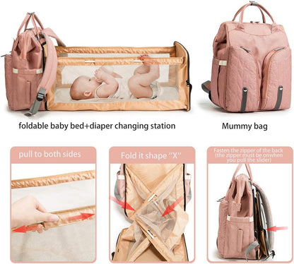 Derjunstar Diaper Bag Backpack with Fold-Out Baby Play Area