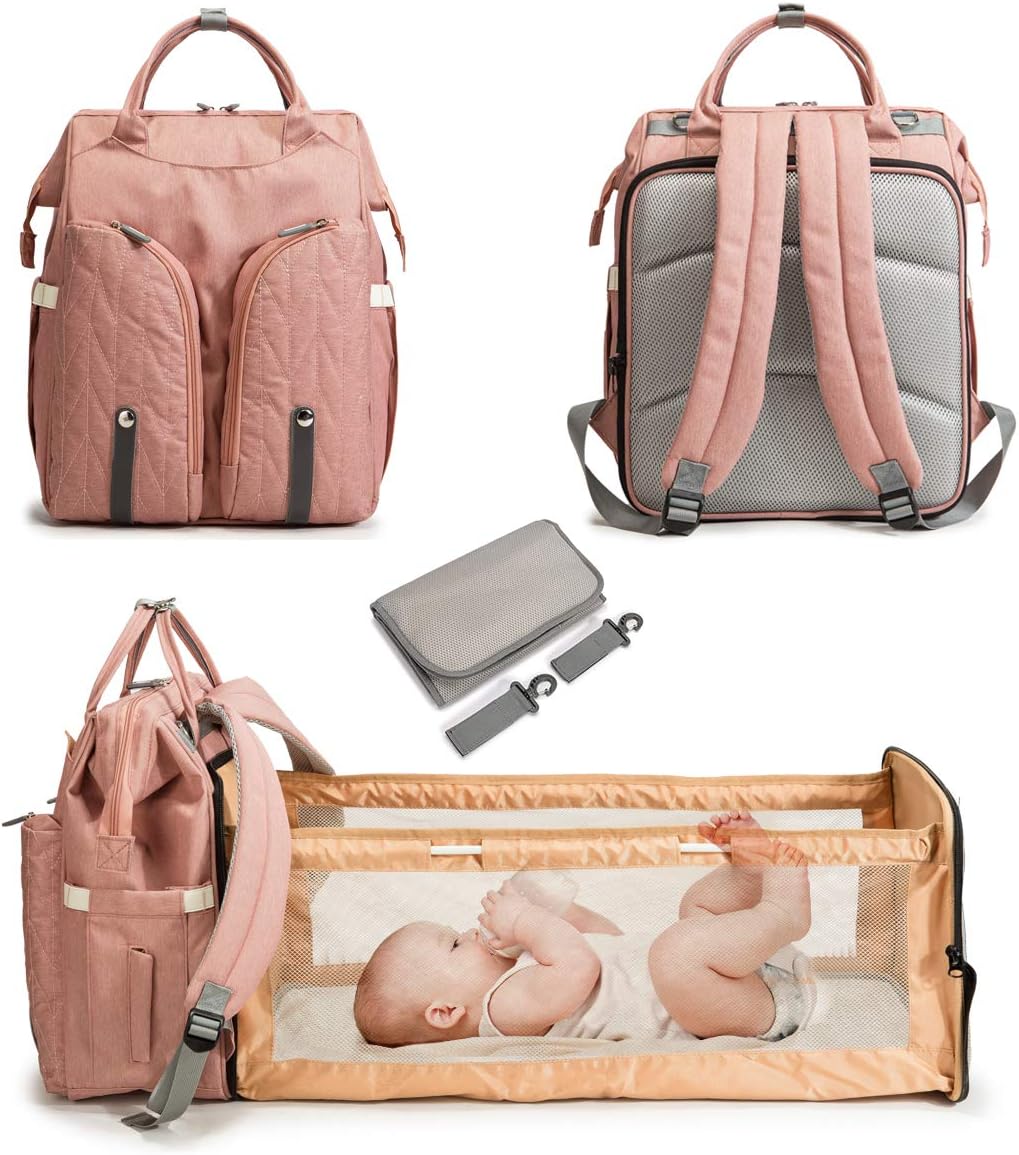 Derjunstar Diaper Bag Backpack with Fold-Out Baby Play Area