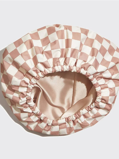 Satin-Lined Flexi Shower Cap – Terracotta Checker